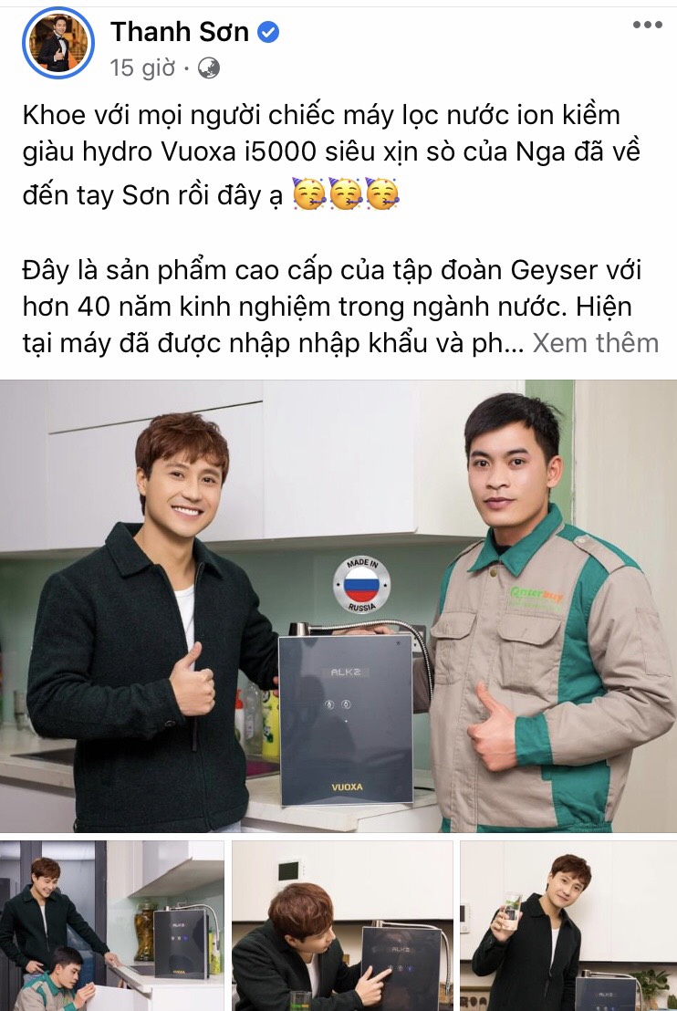 Máy lọc nước ion kiềm Vuoxa i5000 bảo hành điện cực trọn đời được diễn viên Thanh Sơn lựa chọn tin dùng.