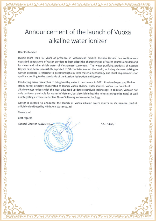 Máy lọc nước ion kiềm Vuoxa i5000 – Siêu phẩm đến từ tập đoàn Geyser Liên Bang Nga và đối tác Hàn Quốc.
