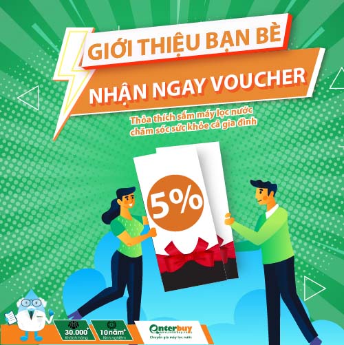 Chương trình giảm giá 5% cho khách hàng giới thiệu các sản phẩm của Enterbuy.