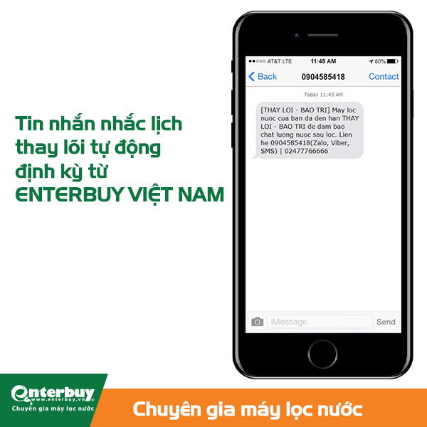 Dịch vụ chăm sóc hậu mãi nhắc lịch thay lõi trọn đời