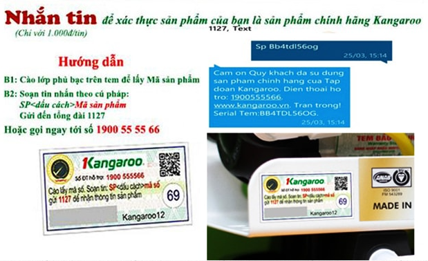 Xác thực máy lọc nước chính hãng Kangaroo chính hãng bằng xác thực tin nhắn