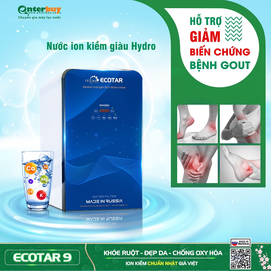 Nước ion kiềm từ máy lọc nước ion kiềm Geyser Ecotar 9 hỗ trợ cải thiện với bệnh nhân gout