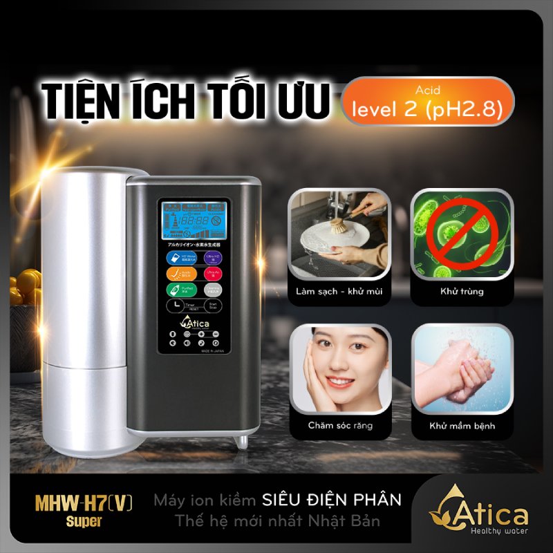 Chế độ nước acid level 2 của máy lọc nước ion kiềm siêu điện phân Atica SUPER MHW-H7(V)
