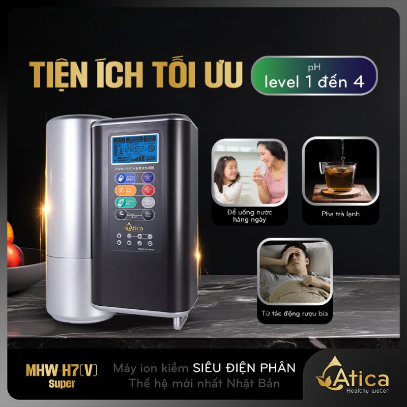 Chế độ nước có pH 11.5 của Atica SUPER MHW-H7(V) giúp ngâm rau củ, lau bếp