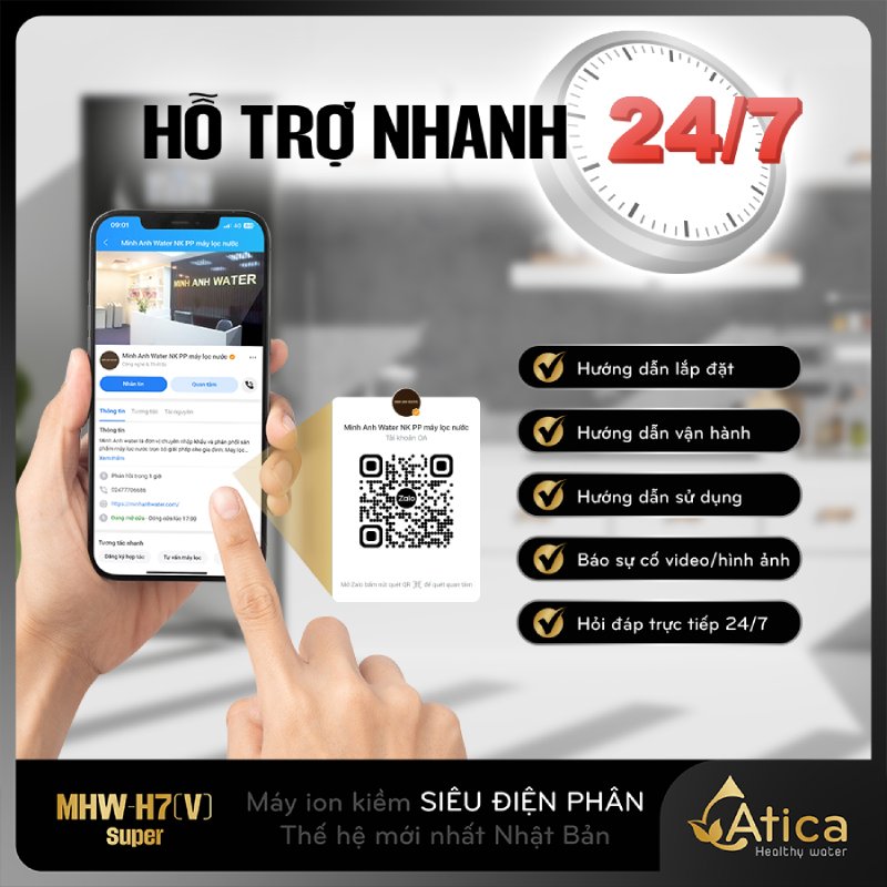 Chính sách hỗ trợ qua zalo khi mua máy lọc nước ion kiềm Atica SUPER MHW-H7(V)