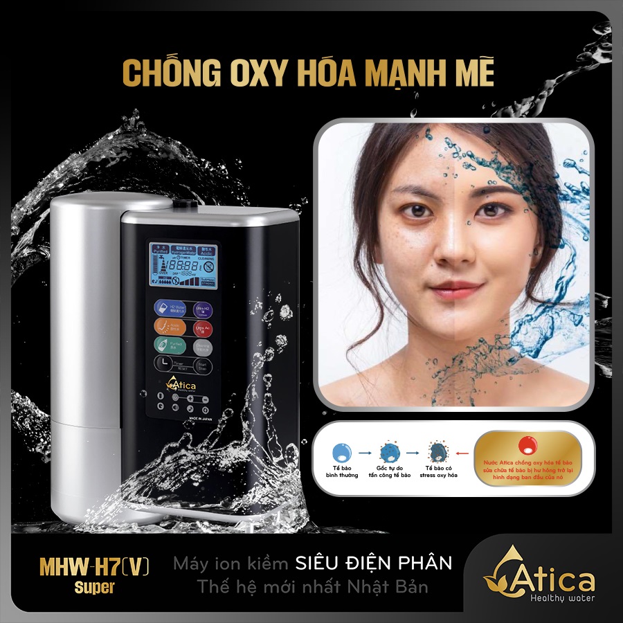 Máy lọc nước ion kiềm siêu điện phân Atica SUPER MHW-H7(V) tạo nước chống oxy hóa mạnh mẽ