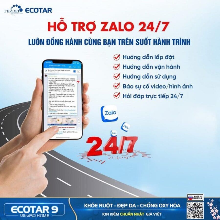 Chế độ hỗ trợ 24/7 khi mua Geyser Ecotar 9 UltraRO Home