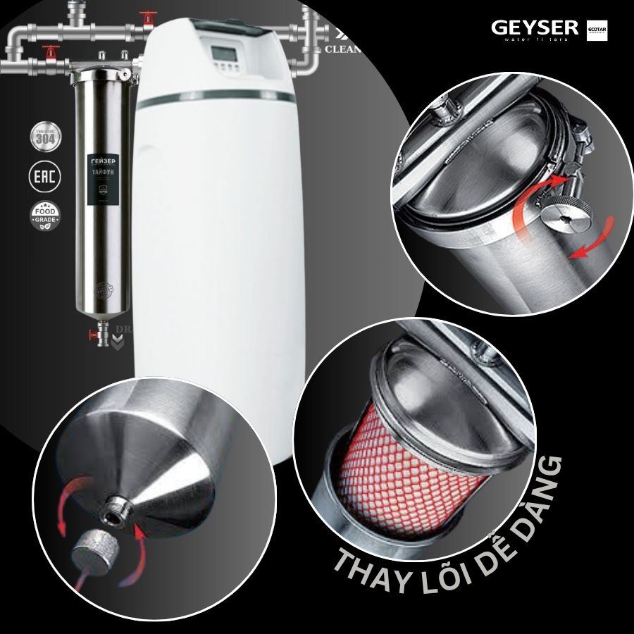 Lọc tpongr Geyser dễ dàng tự thay lõi