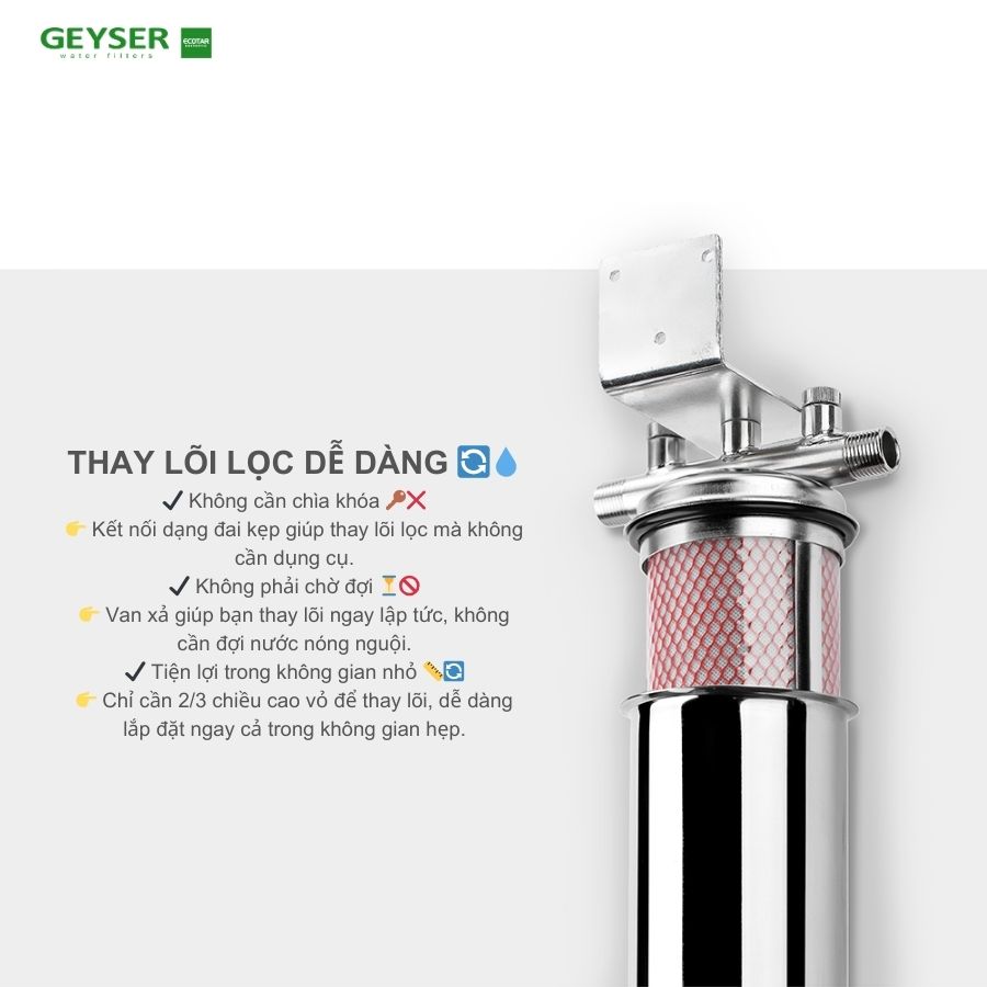Lõi lọc Geyser Ecotar nguyên khối dễ dàng tự thay thế tại nhà