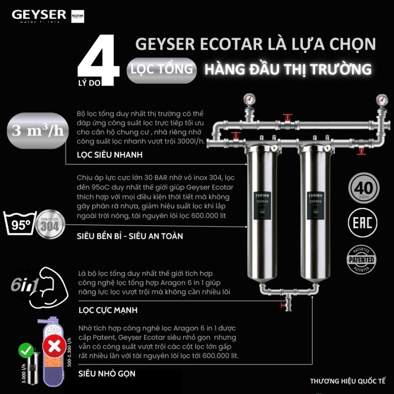 Lọc tổng đầu nguồn âm trần cao cấp cho Penthouse Geyser Ecotar 4F4As