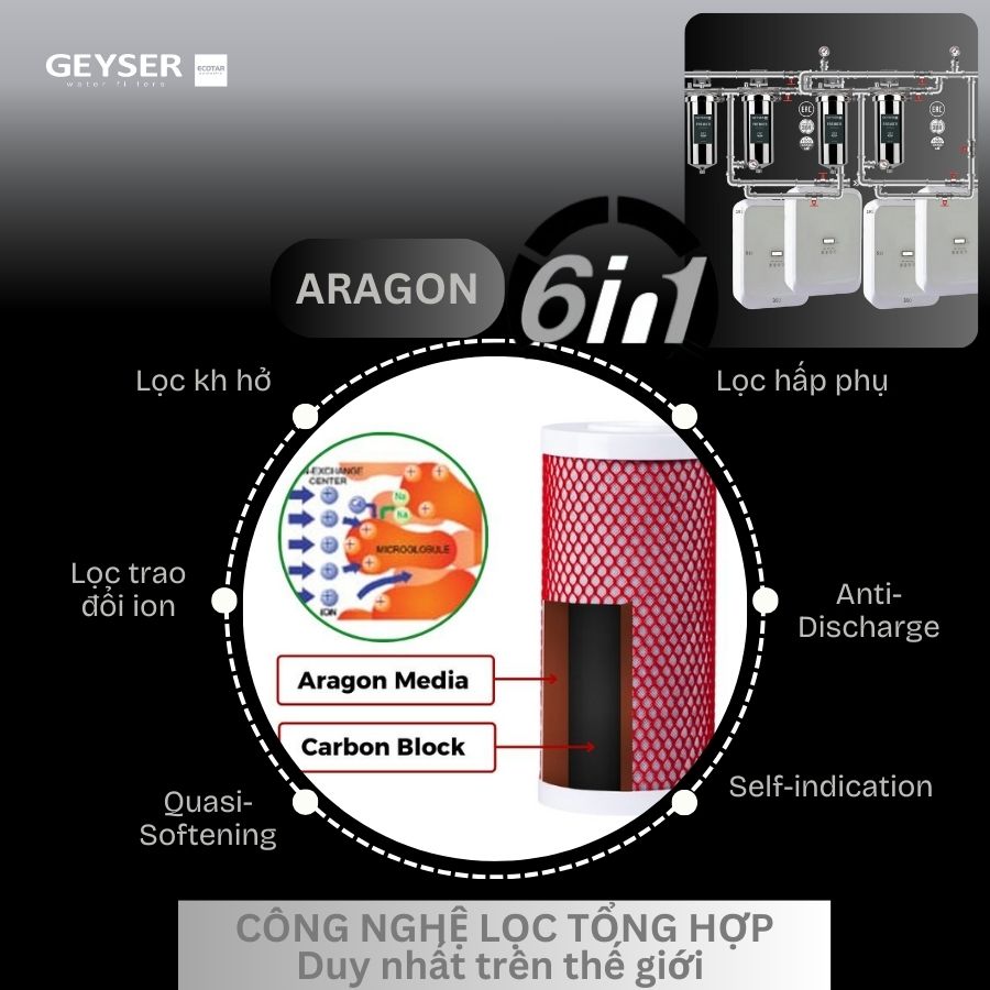 Lọc tổng đầu nguồn cho căn hộ Penthouse Geyser Ecotar 4F4Ss sử dụng công nghệ tổng hợp Aragon 6 in 1