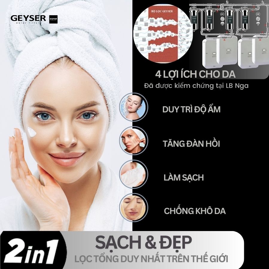 Lọc nước đầu nguồn cho căn hộ Penthouse Geyser Ecotar 4F4Ss và các lợi ích trong chăm sóc da