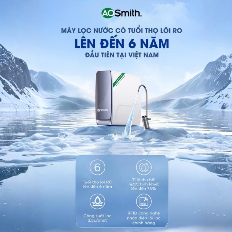 Máy lọc nước A.O.Smith X1000 để gầm cao cấp tuổi thọ lõi lọc cao nhất hiện nay