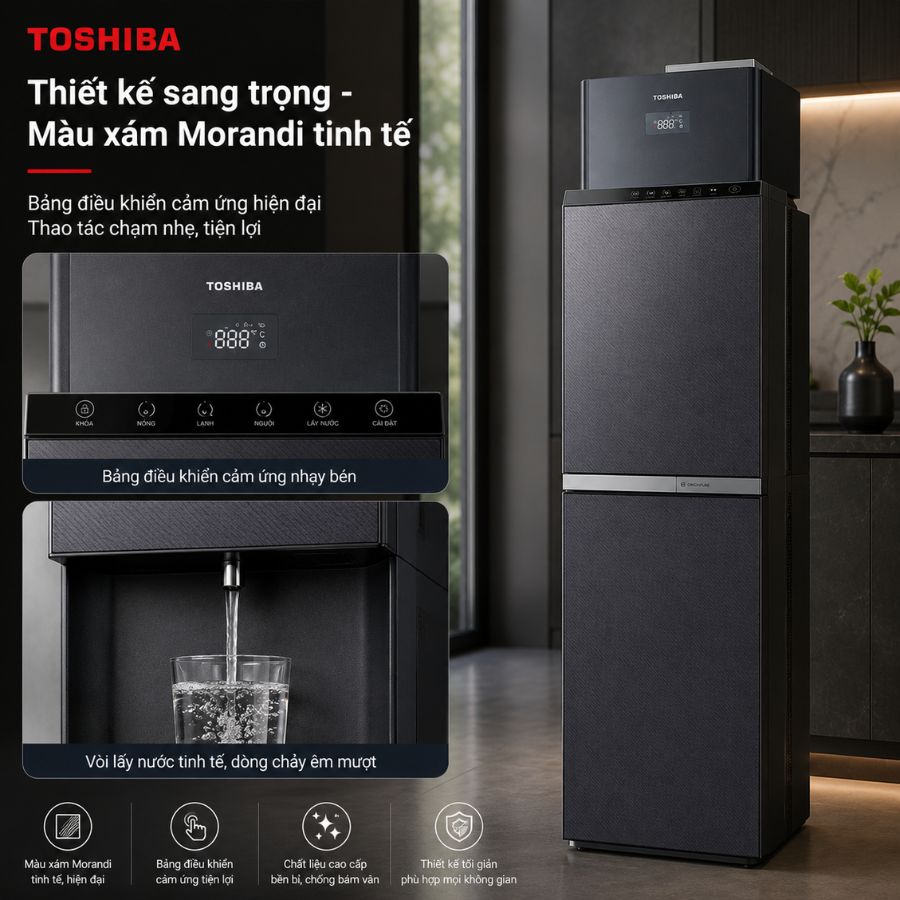 Bảng điều khiển cảm ứng và vòi lấy nước của Máy Lọc Nước Toshiba Originpure™ TWP-W2399SVN(M)