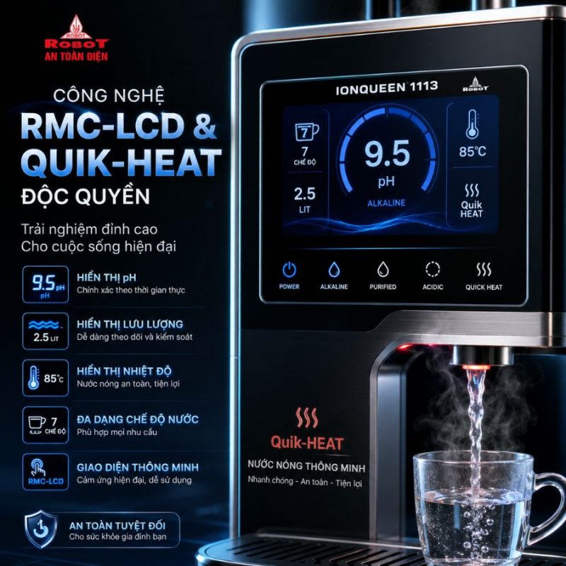 Máy lọc nước điện giải ion kiềm Robot ionQueen 1113 mới chính hãng