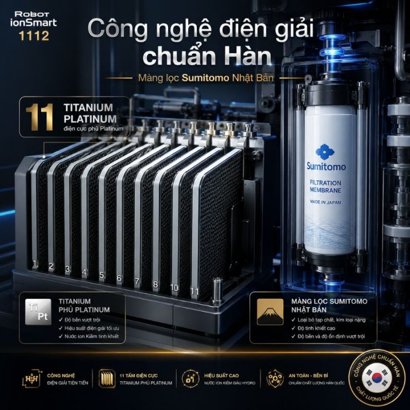 Máy lọc nước điện giải ion kiềm Robot ionSmart 1112 chính hãng dịch vụ tốt