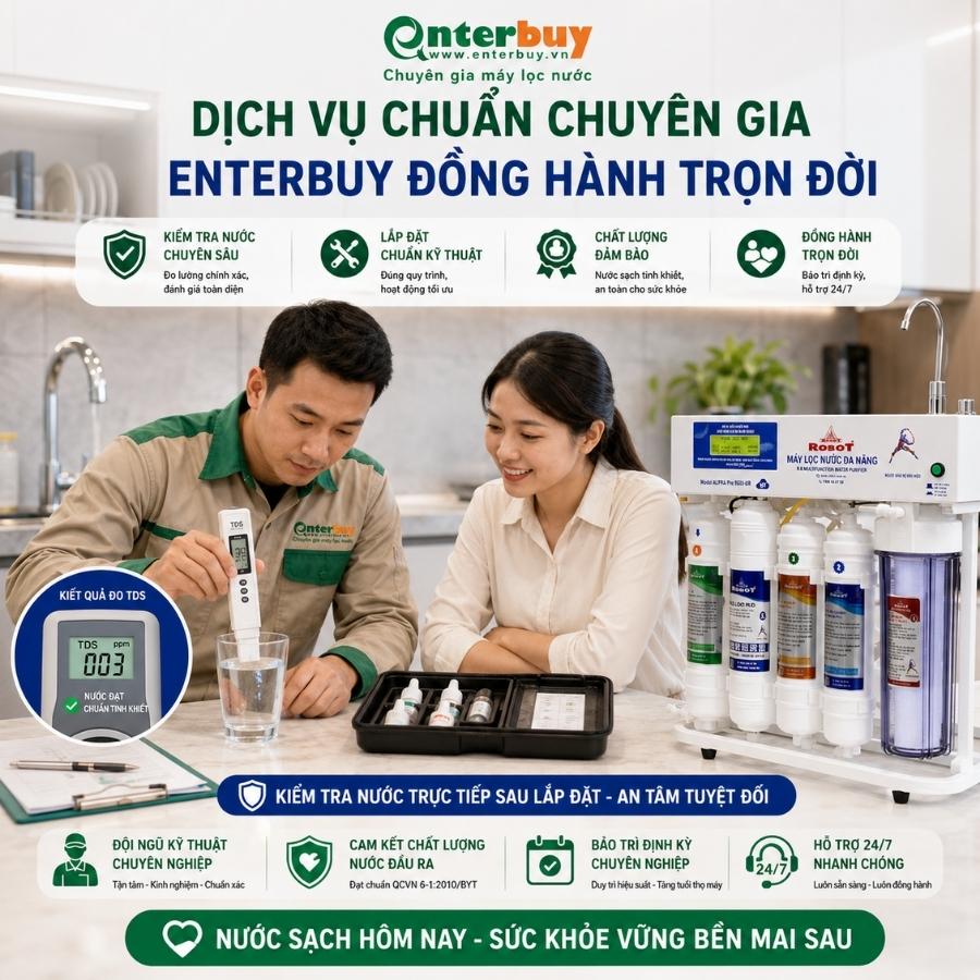 Kỹ thuật viên Enterbuy đo mẫu nước trực tiếp tại nhà khách hàng