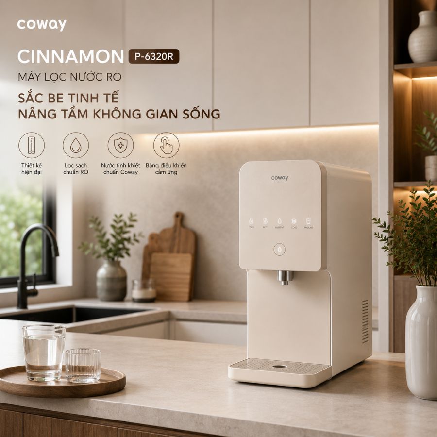 Máy lọc nước Coway Cinnamon P-6320R màu Be sang trọng