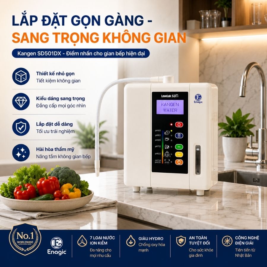 Máy lọc nước Kangen LevelLuk SD501DX - Lắp đặt gọn gàng, sang trọng không gian