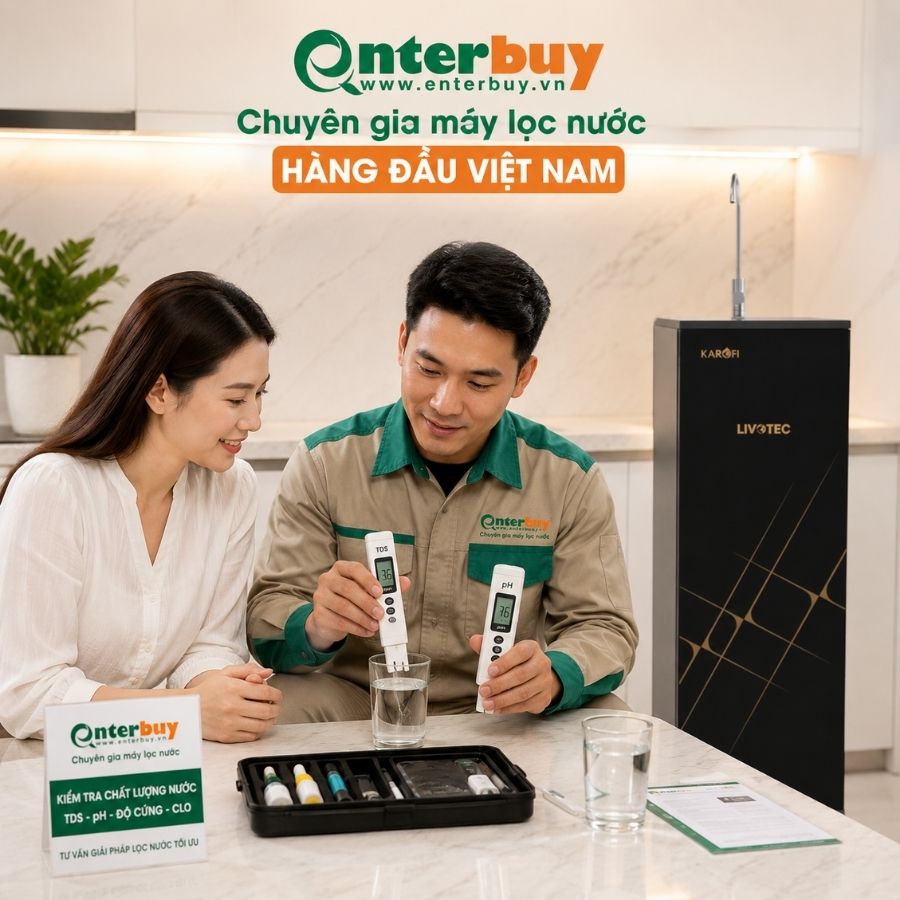 Kỹ thuật viên Enterbuy đo PH TDS Máy lọc nước Karofi Livotec 606S