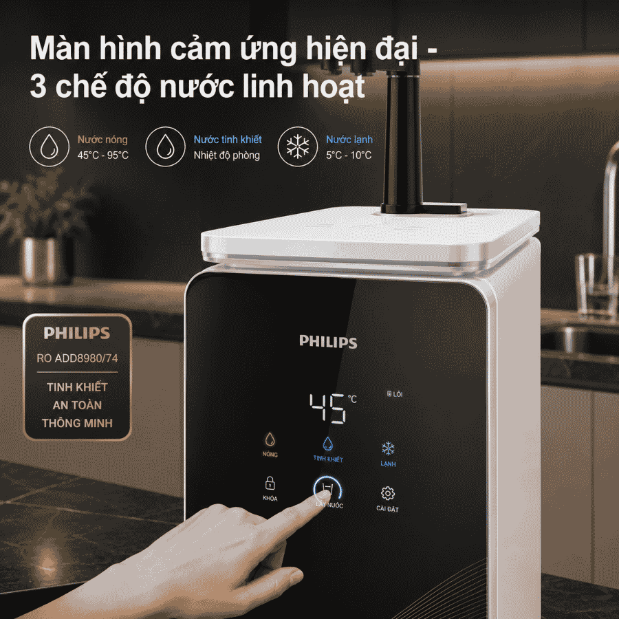 Màn hình cảm ứng LED của Máy lọc nước PHILIPS RO ADD8980/74
