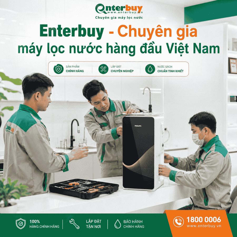 Kỹ thuật viên Enterbuy thực hiện lắp đặt và kiểm tra định kỳ máy lọc nước Philips RO ADD8980/74