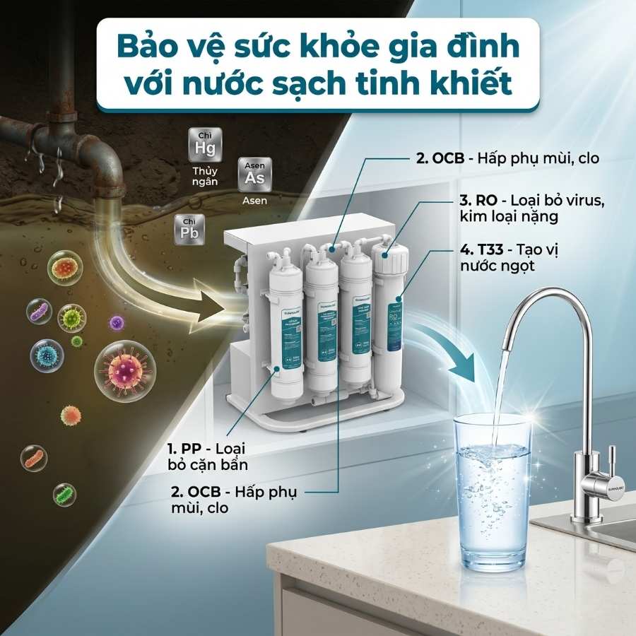 Giải pháp lọc nước tinh khiết bảo vệ sức khỏe từ máy Sunhouse SHA8201KV