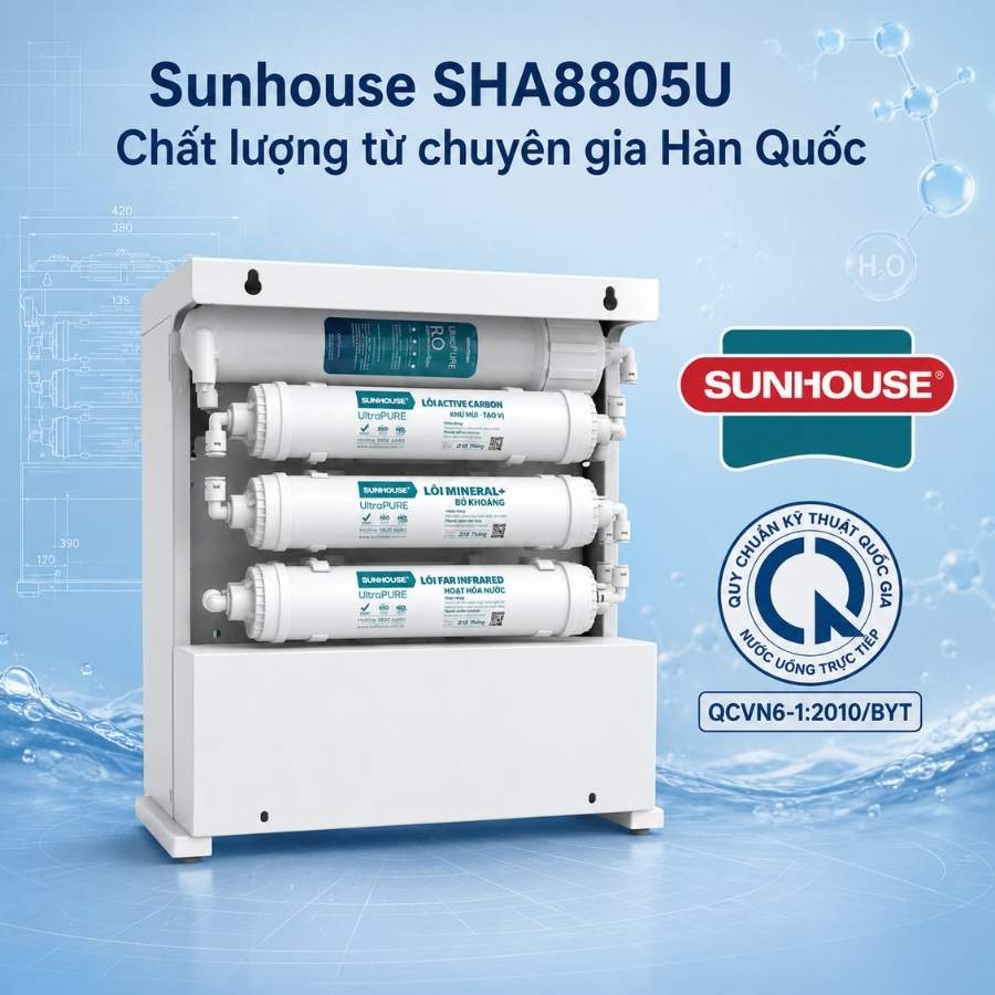 Máy lọc nước RO không vỏ Sunhouse 10 lõi SHA8805U – Chất lượng từ chuyên gia Hàn Quốc