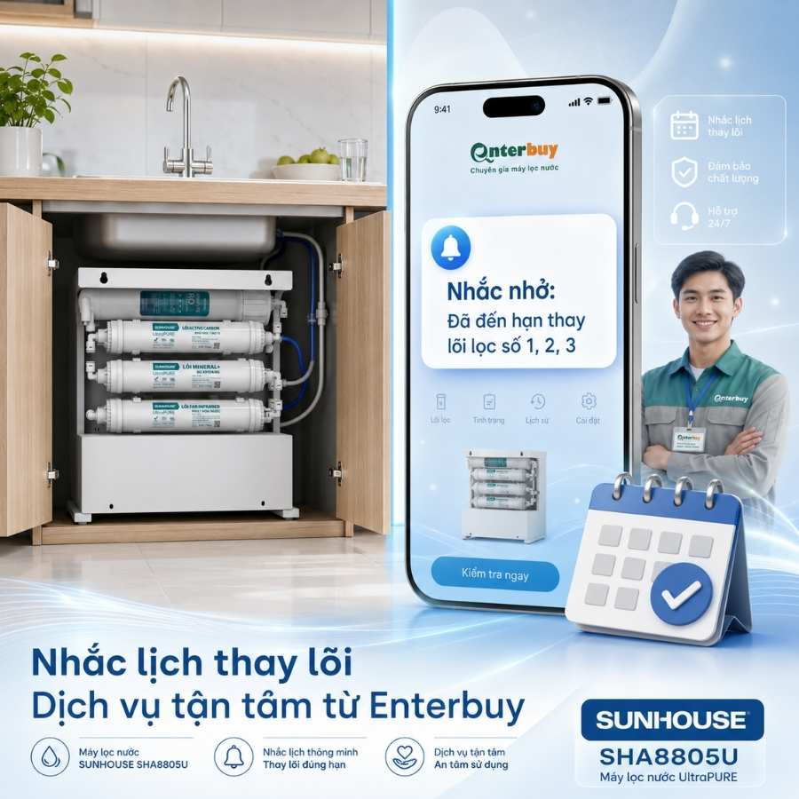 Dịch vụ nhắc lịch thay lõi lọc nước Sunhouse SHA8805U tại Enterbuy