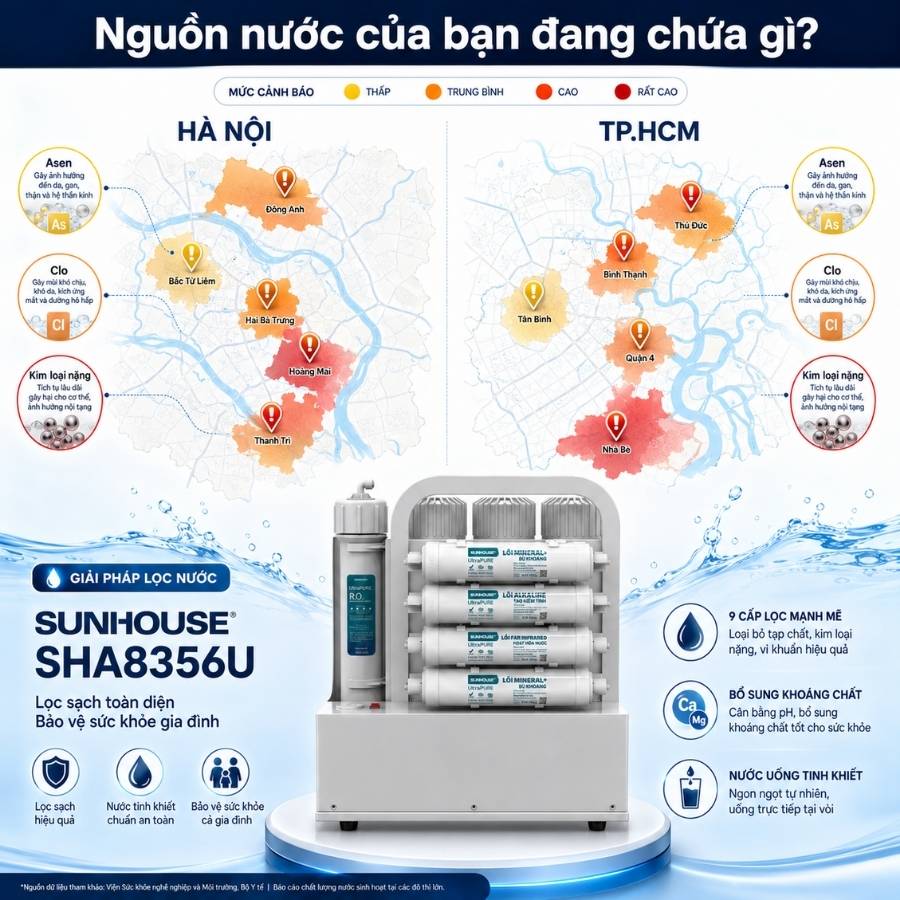 Thực trạng nguồn nước ô nhiễm và giải pháp máy lọc nước Sunhouse SHA8356U