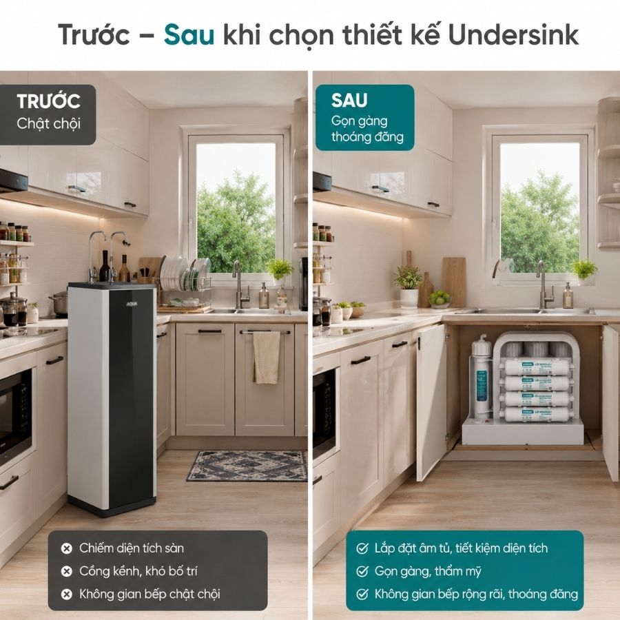 So sánh máy lọc nước tủ đứng và thiết kế lắp gầm Undersink