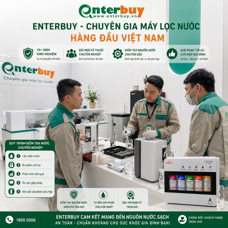 Kỹ thuật viên Enterbuy kiểm tra chất lượng nước 