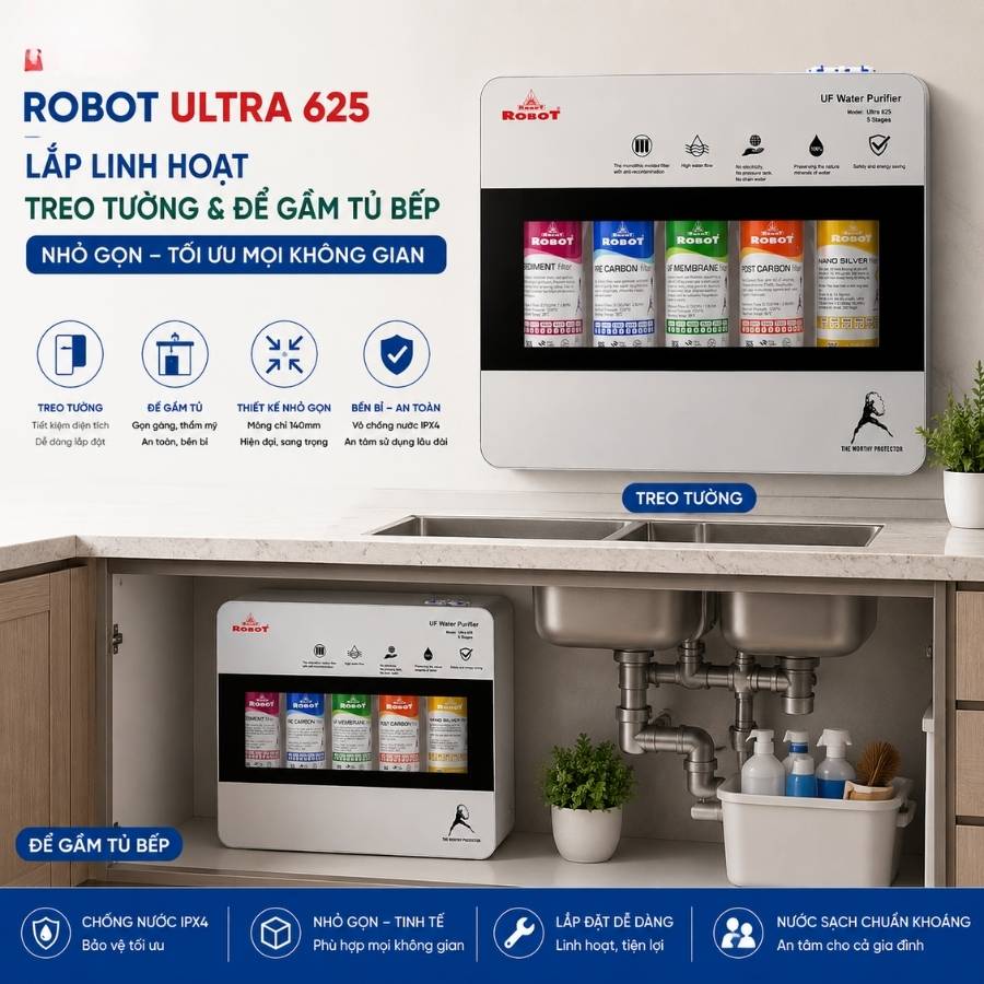 Máy lọc nước UF Robot ULTRA 625 - Thiết kế nhỏ gọn - Lắp đặt linh hoạt
