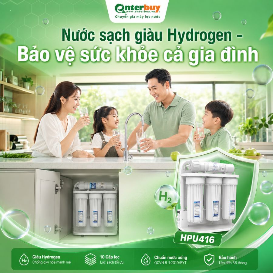 Máy lọc nước Hòa Phát HPU416 - Nước sạch giàu Hydrogen - Bảo vệ sức khỏe cả gia đình