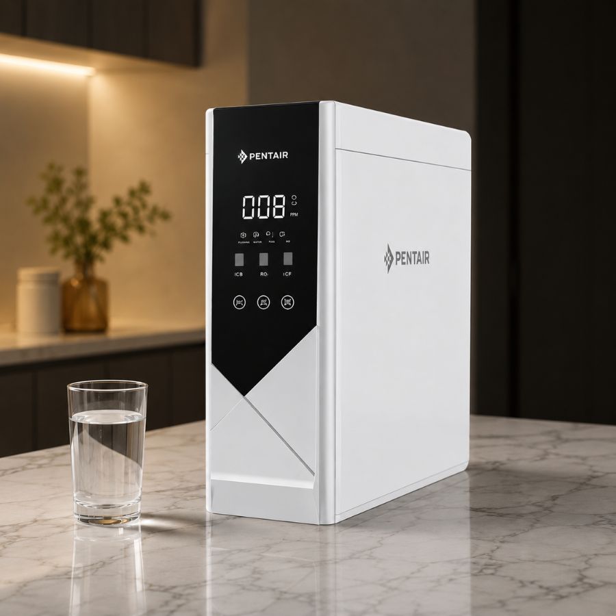 Tổng quan thiết kế đẳng cấp của Máy lọc nước Pentair RO 3 lõi Energon S10-SEA trong không gian bếp hiện đại.