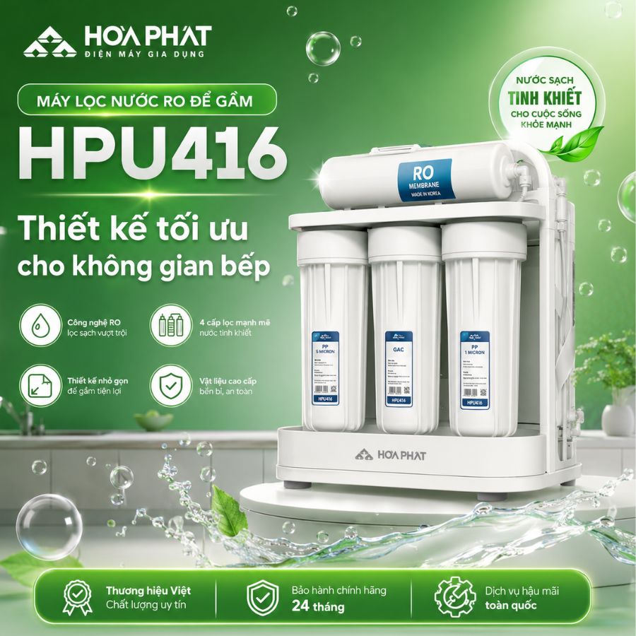 Máy lọc nước Hòa Phát HPU416 thiết kế tối ưu cho không gian bếp